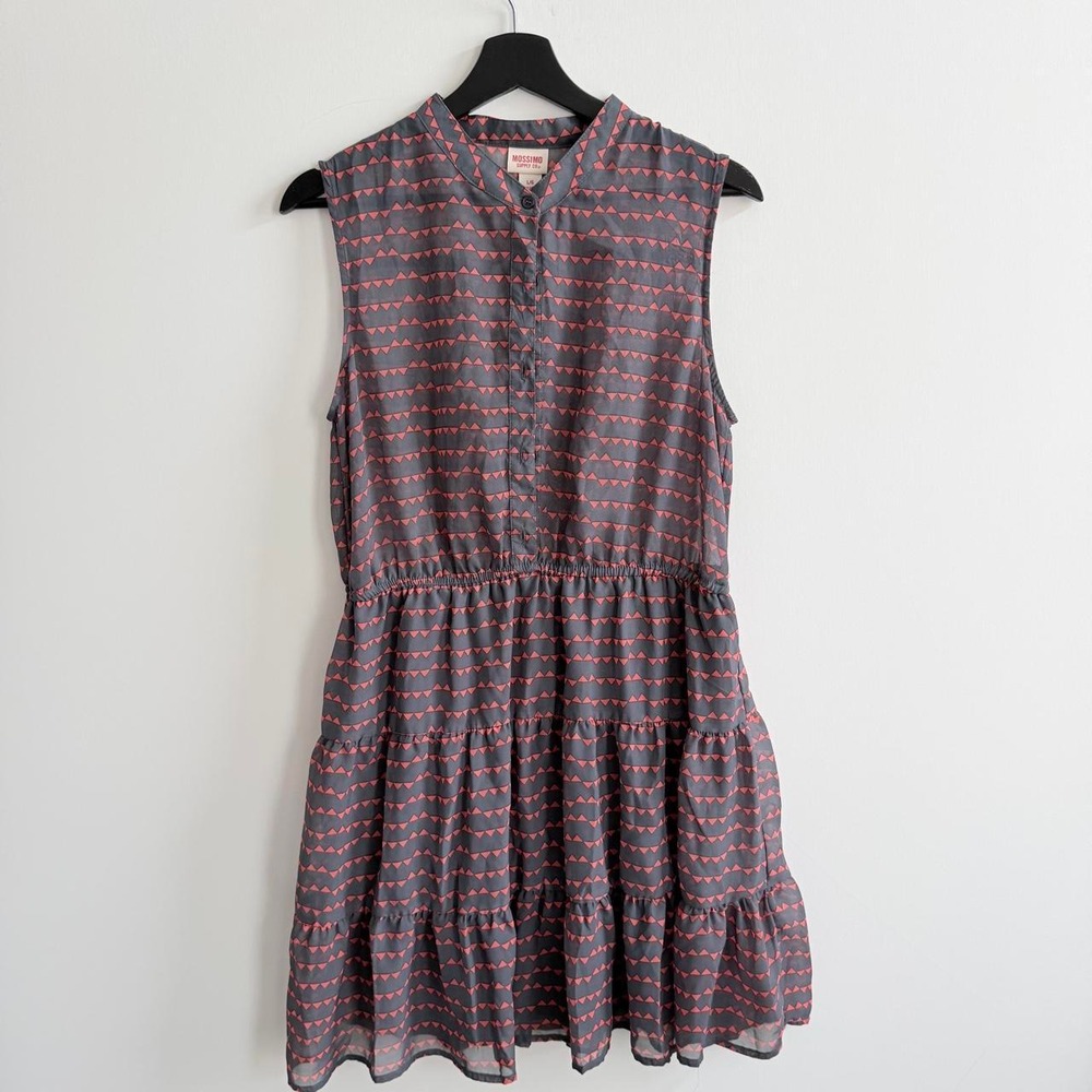 Mossimo Dress Womens L Grey Red Mini Ruffle Hem
